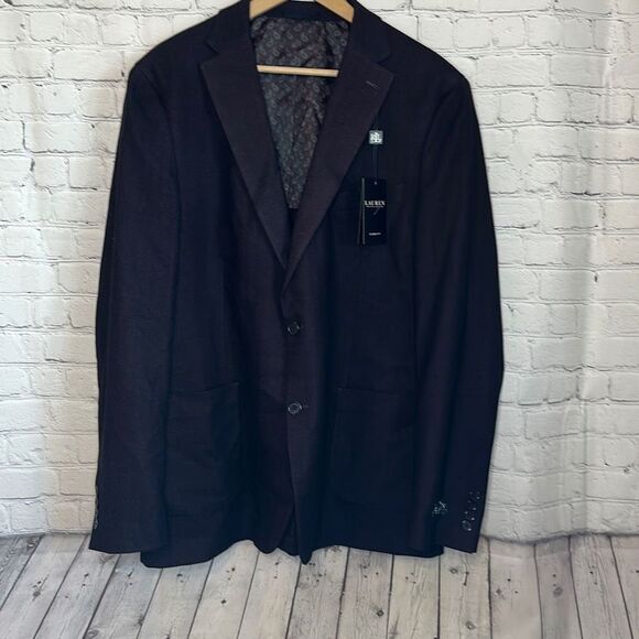 Lauren Ralph Lauren Mens Lacota Classic Fit Herringbone Blazer Wine Black 46L